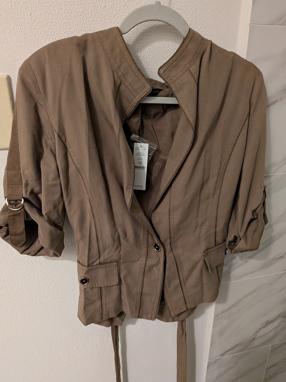 White House Black Market Taupe Utility Tie-Waist Jacket - Women